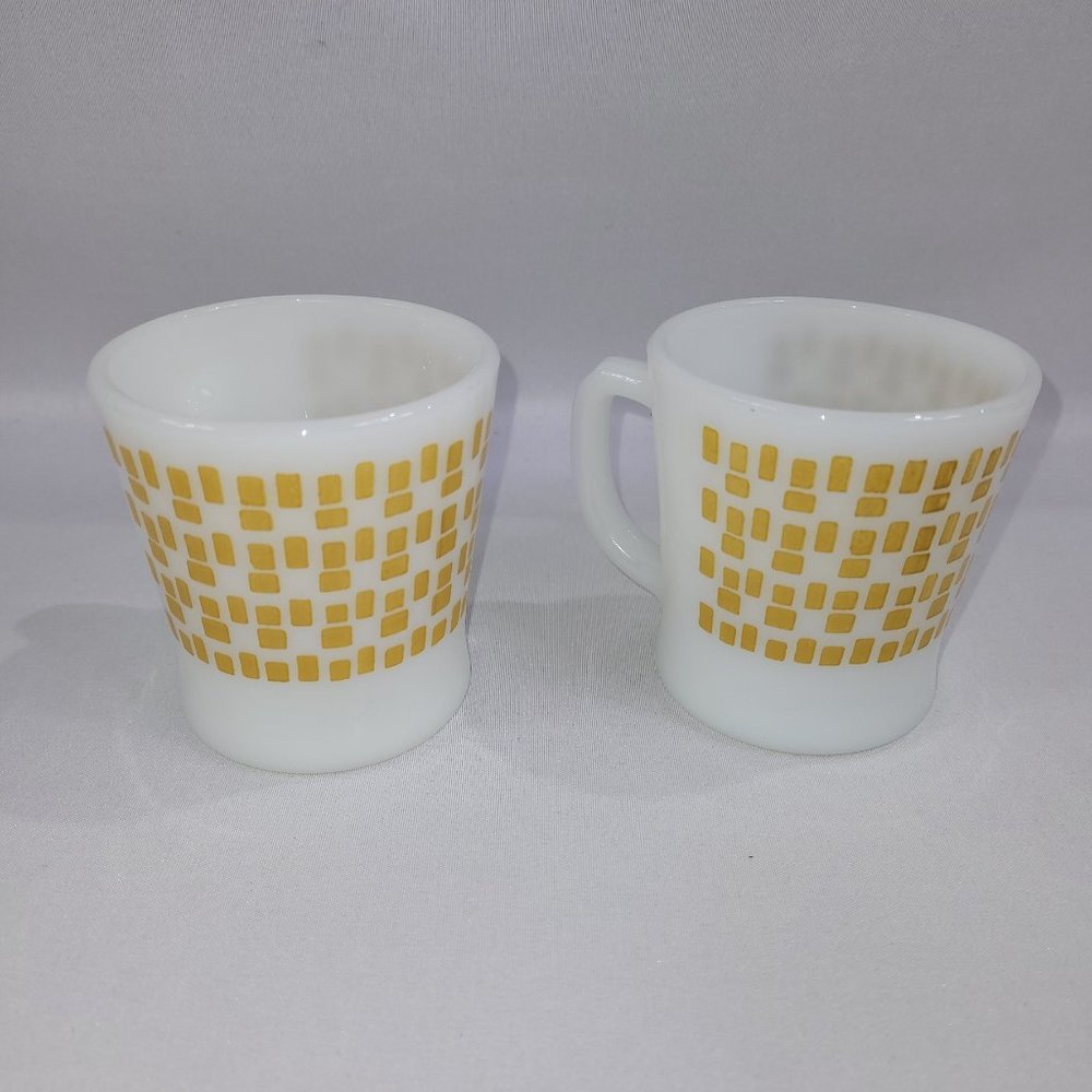 Fire King Anchor Hocking 3.75" Mug Set 2 Vintage Coffee Cup Milk Glass Rectangle